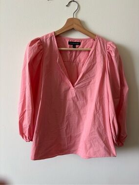 Banana Republic Pink V-Neck Puff Sleeve Top